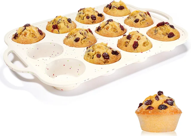Confetti 12-cup muffin pan with reinforced rim and handles