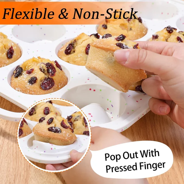 Releasing a muffin from the reinforced confetti pan
