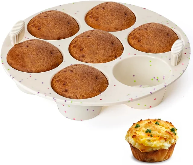 Round seven-cup confetti silicone muffin pan