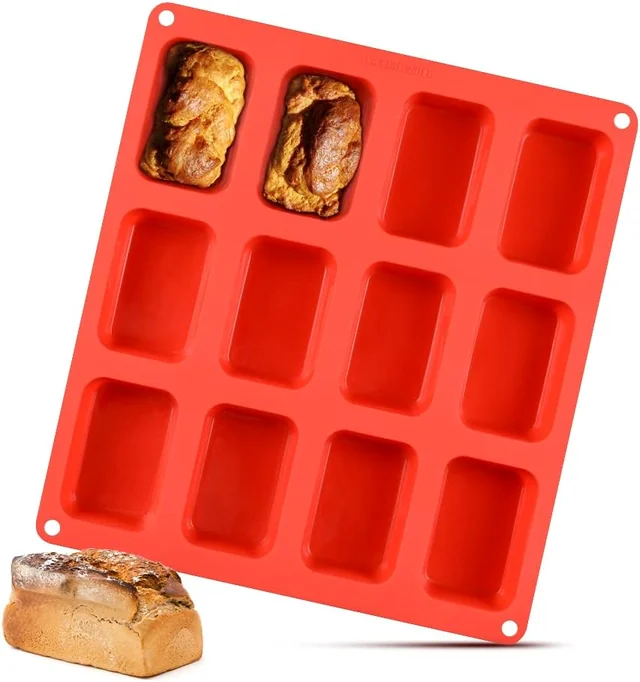 Red twelve-cavity silicone mini loaf pan